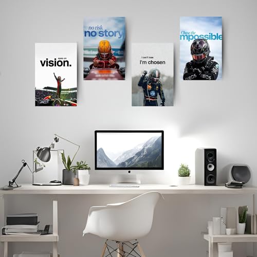 Image of Posters Inc Sports F1 Cars Motivational Posters for Wall A4 Size Aesthetic Setup 300 GSM Matte Paper Pack of 6 Automotive Motorsport Decor for Boys Gaming Room, Bedroom, Home & Office with Adhesive