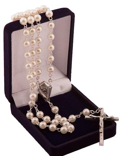 Rosary Beige Cream Pearl Beads. Perfect Holy Communion Gift. Confirmation Gift. Baptism Gift. Catholic Beads. Our Lady Beads.