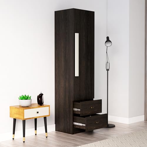 Image of Bniture Wooden Almirah for Clothes, Door for Bedroom, 1 Door Wardrobe with 2 Drawer & Hanging Space 3 Years Warranty (Flower Wenge)