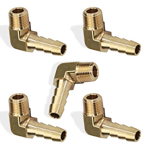 Boeray 5Pcs 90 Degree Elbow Brass Hose Barb Fitting -1/4" Barb To 1/8" Male Npt Adapter #TOP4