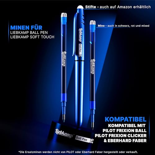 LIEBKAMP Radierbare Ersatzmine blau 0,7mm [12 Stk] Für Radierbarer Kugelschreiber, Tintenroller Radierbar, Radierstift, Erasable Pen, Gelschreiber Radierbar