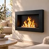 DIVINA Camino da Parete o Incasso Pisa Nero 65x12x40 cm 2 kW | Bruciatore inox 430SS da 0,...