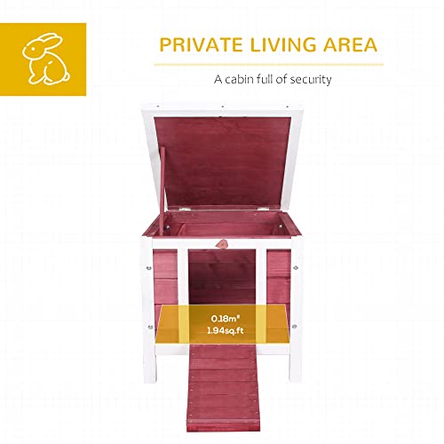 PawHut Small Wooden Rabbit Hutch Bunny Cage Guinea Pig Cage Duck House Dog House with Openable & Waterproof Roof, Red - Image 4