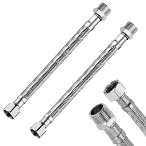 2 Piezas Manguera Flexible de 3/8 Pulgadas, Manguera Blindada de Acero Inoxidable, con Trenzado de Acero Inoxidable para Grifo, Válvula Angular, Calentador de Agua, Grifo de Cocina, Ducha o Baño(31cm)