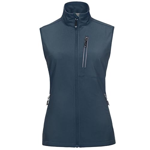 33,000ft Women's Lightweight Gilet Outerwear Waterproof Stand Collar Softshell Cycling Vest Laddies Reflective Sleeveless Jacket for Riding Running Golf Hiking Walking Fishing Grayish Blue S