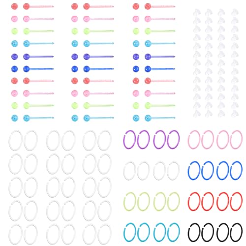 120 Pcs Plastic Earrings for Sensitive Ears Clear Studs for Women Hypoallergenic Hoops Invisible Post Earring for Sports