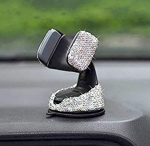 Tishaa Bling Car Phone Mount –Stand Suction Holder Rhinestone Crystal Glitter Universal Air Vent 360 Adjustable Windshield Dashboard Cute Accessories Iphone Android (White 360) #TOP5