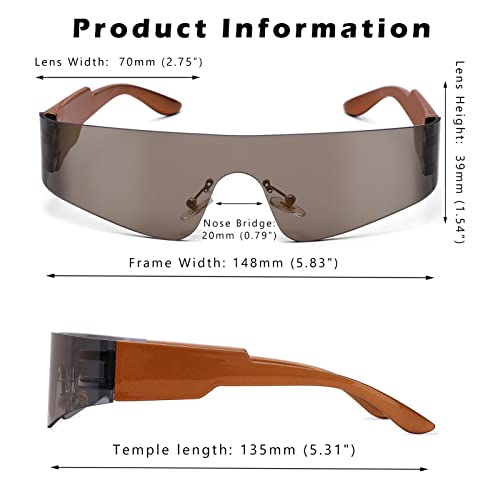 Image of COASION Wrap Around Sunglasses for Women Men Trendy Rimless Futuristic Shades Y2k Shield Flat Top Fashion Eyeglasses