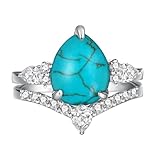 Genuine Turquoise Wedding Ring Set for Women Sterling Silver Real Turquoise Engagement Rings Wedding Turquoise Jewelry for Women (7)