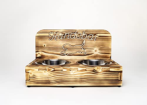 Hundebar M Futterbar inkl. 2X 1600ml Futternapf für Hunde Futterstation | Mit Rückwand für kleine bis mittlere Hunde 1,6L