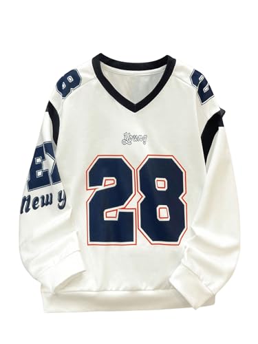 SOLY HUX Boy's Graphic Sweatshirt Number Letter Print V Neck Long Sleeve Loose Pullover Tops