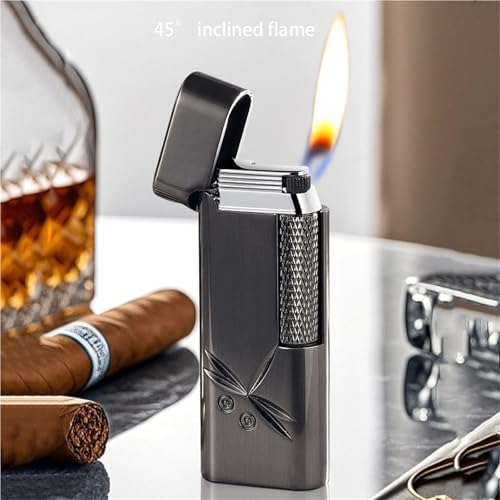 Encendedor metálico clásico con rueda lateral y llama ajustable miniatura 3