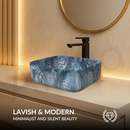Image of Artiva Ceramic Wash Basin /Tabletop Washbasin For Bathroom,12 inchx16 inch /Small Countetop Bathroom Basin /Table Top Basin For Home,Office,Hotel /Rectangle Glossy Sink (Teal Green,12x16 Inch)