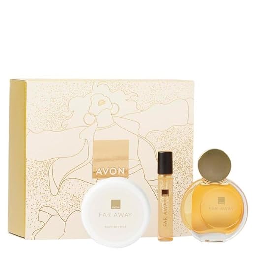 Avon Far Away - Set de regalo de 50 ml EdP, spray de bolsillo de 10 ml y mousse corporal de 75 ml