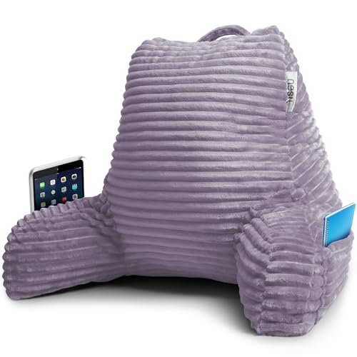 Image of Nestl Reading Pillow with Shredded Memory Foam, Luxe Cut Plush Back Pillow for Sitting Up in Bed, Back and Arms Adjustable Support for Adult & Teens, Backrest Pillows with Washable Cover Dusty Purple