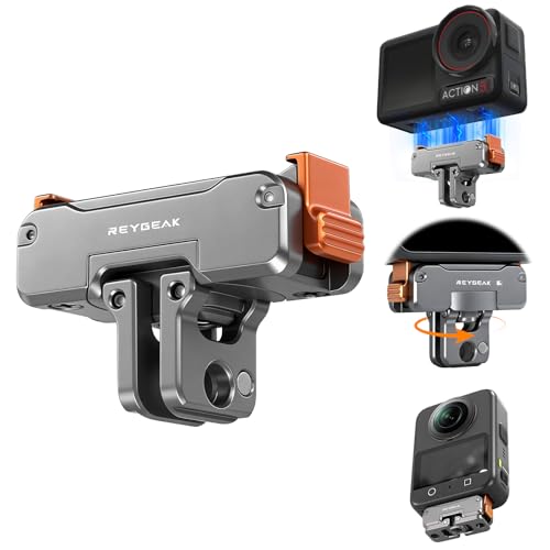 REYGEAK 360 drehbar magnetische Aluminium-Schnellspanner-Halterung für DJI Action 6/Nano/Action 5/4/3 Aluminium CNC geschnitzt magnetische Adapterhalterung mit 1/4-Zoll-Schrauben (für Action 5/4/3)