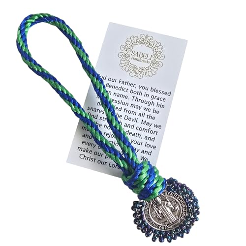 Sabeli Handmade St Benedict Medal Home Blessing Door Hanger House Car Office Protection Wall Decor Catholic Gift Hanging Charm San Benito Bendicion Hogar (Blue - Green)