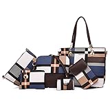 OTMIPIML Purses and Handbags for Women Synthetic Leather Tote Crossbody Bags Satchel Purses Set 6pcs (1A-Blue)