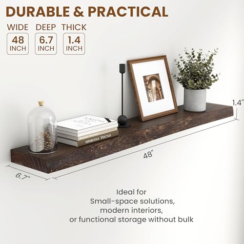 Image of Fun Memories 48 inch Elm Wood Floating Shelves for Wall, Walnut Finish, 1 Pack