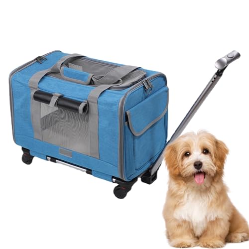 Bolsa para Transportar Gatos - Transportín para Gatos Grande, Bolsa para Transportar Perros con Ruedas | Portador de Mascotas con Correa de Transporte Bolsa de Viaje aprobada por aerolínea con Ruedas