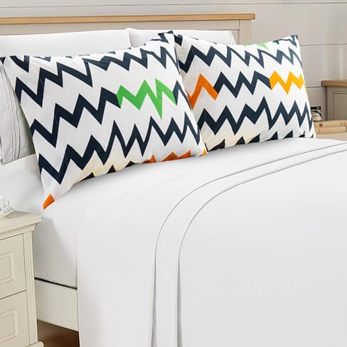Image of Elegant Comfort Luxury Ultra-Soft 2-Piece Pillowcase Set - 1500 Premium Hotel Quality Microfiber Double Brushed - Wrinkle Resistant, King Size, Chevron Pattern Colorful