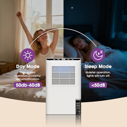 Image of Dehumidifiers for Home, 2000 Sq.Ft Small Dehumidifier with 3.3ft Drain Hose, 2.5L Tank, Timer Sleep Mode, Portable Dehumidifier for Basement, Bedroom, Bathroom (Sweet White)