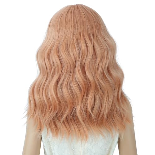Image of PATTNIUM Light Orange Wig for Kids Girls Short Orange Curly Wigs with Bangs Shoulder Length Wavy Heat Resistant Synthetic Wig