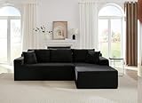 Deep Seat L-Shaped Sectional Sofa, Cloud Modular Sleeper, No Assembly Required for Apartment, Living Room, Bedroom, Black