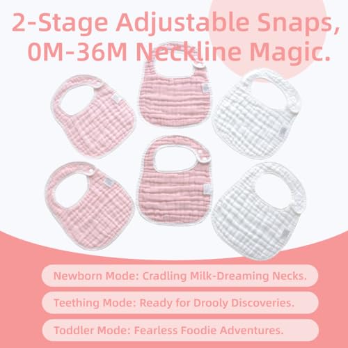 MUKIN Baby Muslin Bibs and Burp Cloths, 6 Pack, Soft Absorbent Cotton, Adjustable3