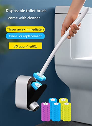 Kirikit Toilet Bowl Wand With 40 Refills, Disposable Toilet Bowl Cleaner Brush Heads With Holder For Household Toilet Scrubber Brushes Bathroom Cleaning Supplies #TOP2