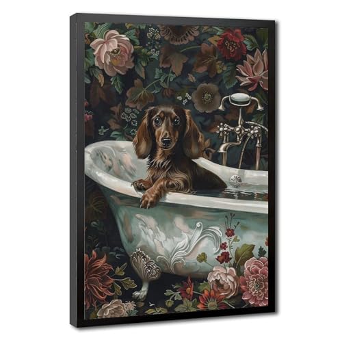 Affiche teckel de salle de bain pour égayer votre décoration murale florale