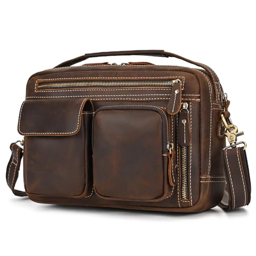 newsbirds Sac Messenger en Cuir 11 Pouces | Sac Vintage Hommes Femmes | Sac à Bandoulière Bureau | Sacoche en Cuir Véritable, 9507 Marron