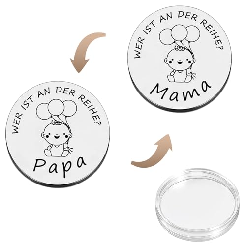 Entscheidungsmünze für neue Eltern, Neue Papa Mama Entscheidungsmünze mit Kunststoff Schutzhülle, Taufgeschenke für Baby mädchen jungen, NeueEltern Geschenk um eine Entscheidung zu treffen (Silber)
