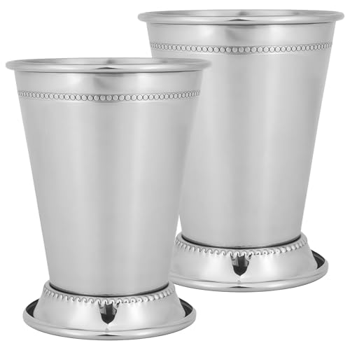 2 Pcs Silver Cocktail Cups, Stainless Steel Mint Julep Cups, 12 oz Capacity, Elegant Conical Design, Perfect for Cocktails, Juleps, and More