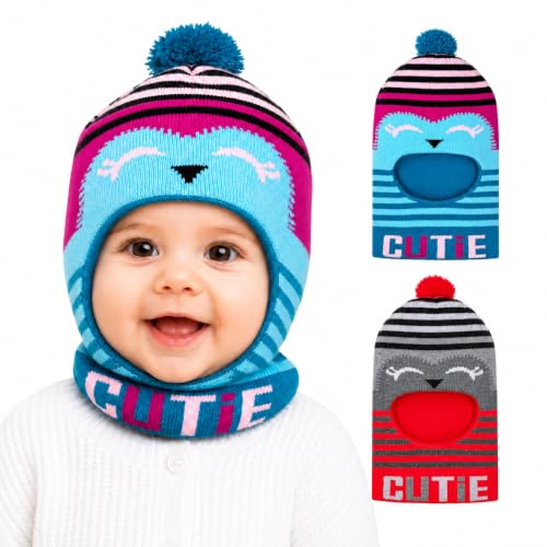 Image of Nilavan Unisex Woolen Monkey Caps for Babies (Pack of 2) | Soft Knitted Balaclava Winter Caps with Ear & Neck Coverage | Cute Face Muffler Cap for Newborn, Infants & Toddlers