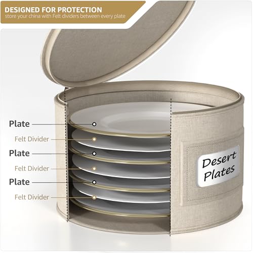 Sorbus China Storage Containers - Hard Shell Dish Storage Containers for Organizing, Moving Supplies, Party - 4 Stackable Plate Carrier Set for Dinnerware, Plate Organizer with Felt Plate Protector