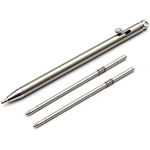 EKLOEN Mini Titanium Pen, Creative Signature Pen Bolt Action Pen Cool Keychain Accessories Useful Gadgets Outdoor Tool(Silvery) Cover