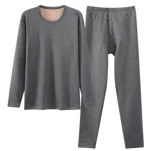 Ogvfunv Mens Thermal Underwear Fleece Lined for Cold Winter Weather Top and Bottom Set,Dark Gray,L