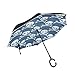 Produktbild XiangHeFu Double Layer Inverted Reverse Umbrellas Schädel Crossbone-Muster Falten Winddicht UV-Schutz Big Straight für Auto mit C-förmigen Griff