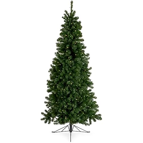 Home Heritage Half Pine 7 Foot Pre-Lit Artificial Christmas Tree Holiday Decor with 150 Warm White LED Lights and Stand, Green Cover