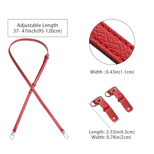 KOMHPS Purse Straps Replacement, Leather Handbag Crossbody Shoulder Strap Adjustable for Longchamp Bag Women(Red Sliver)2