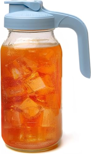 County Line Kitchen Glass Mason Jar Pitcher with Lid - Wide Mouth, 2 Quarts (64 oz) - Heavy Duty, Leak Proof - Sun & Iced Tea Pitcher, Cold Brew Coffee, Breast Milk Storage, Water - 2 Liters Classic