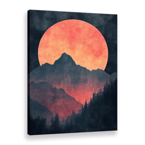 Impression sur toile forêt lune montagnes poster minimaliste 100x160cm