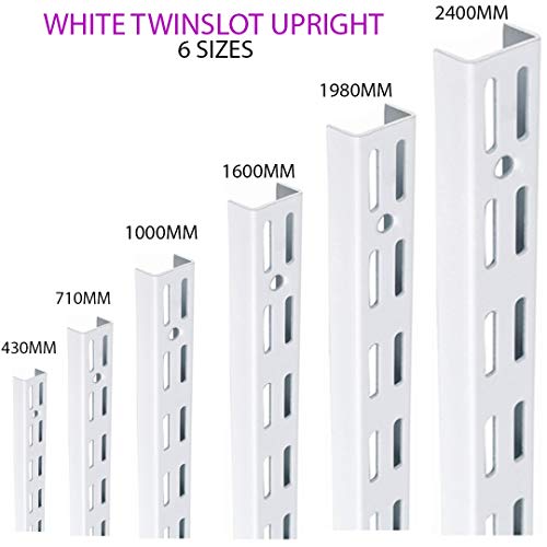 MSF Twin Slot Shelving WHITE Uprights, Brackets Adjustable Strong Rack Wall Shelf Pack OF 2, UPRIGHT 1200MM OR 122CM