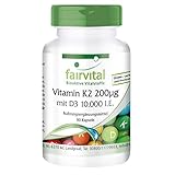 Vitamin D3 + K2 Kapseln - Vitamin D3 10.000 I.E Depot + Vitamin K2 MK-7 200mcg pro Kapsel - HOCHDOSIERT & Vegan - 90 Kapseln - nur 1 Kapsel alle 10 Tage