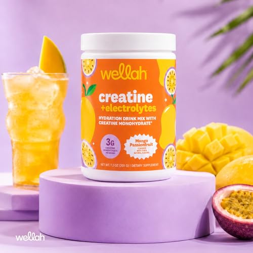 Image of Wellah Creatine + Electrolytes Powder (Mango Passionfruit) 30 Servings - Hydration Drink Mix with 3g of Creatine Monohydrate
