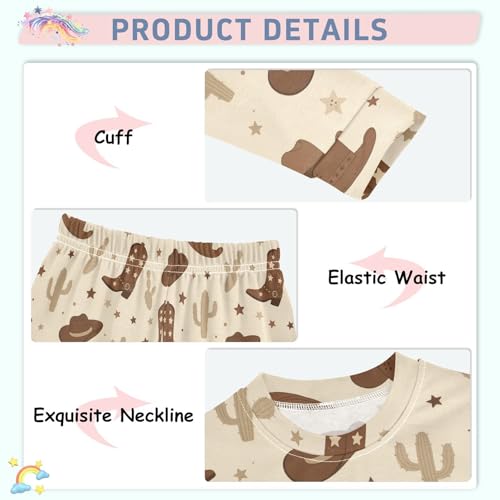 Pajama Sets Long Sleeve Western Cactus Cowboy Boots Soft Comfy Sleepwear 2 Piece PJS 3-8T4