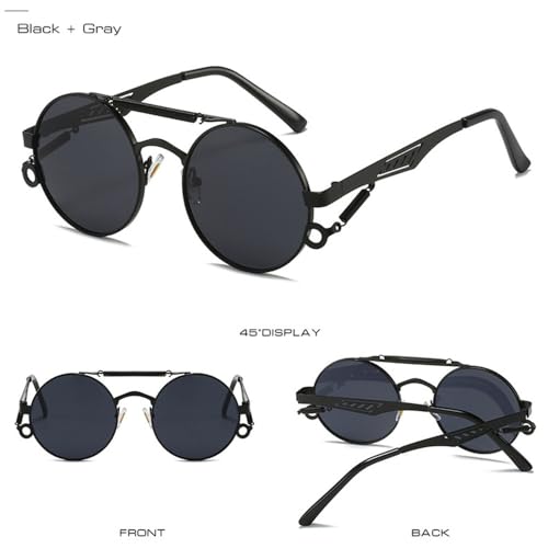 Lunettes de soleil rondes en métal précieux avec double pont rétro chic
