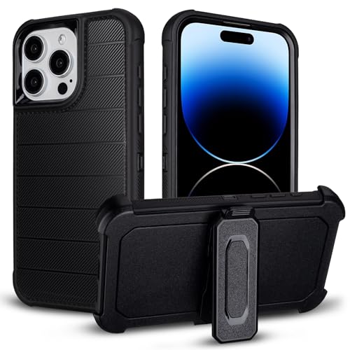 for iPhone 14 Pro Max Case with Belt Clip Holster Military Grade Drop Protection 2 Layers of Sturdy Heavy Duty Shockproof Cover for iPhone 14 Pro Max Case Rugged Black