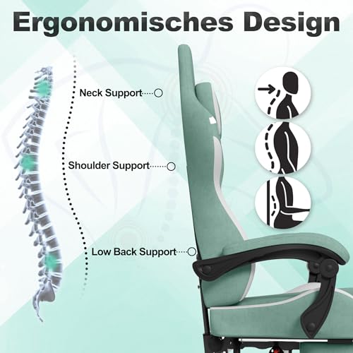 FIVMEN Gaming stoel massage groene gamingstoel gamestoel gamingstoel met voetensteun & hoofdsteun & massagelendenkussen ergonomische bureaustoel in hoogte verstelbaar voor gamers, speelkamer, kantoor - Afbeelding 5